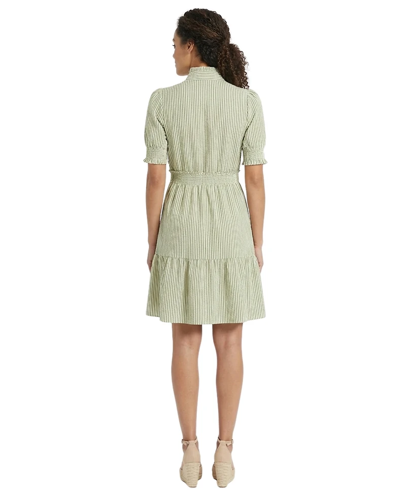 London Times Women's Striped Collared Mini Dress