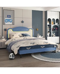 gaomon Led Upholstered Platform Bed, Princess Style, Fabric Headboard, Wood Slats,No Box Spring