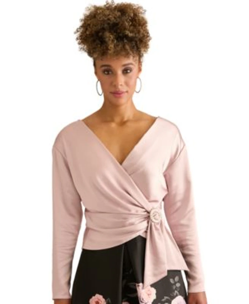 Muse Womens V Neck Long Sleeve Top