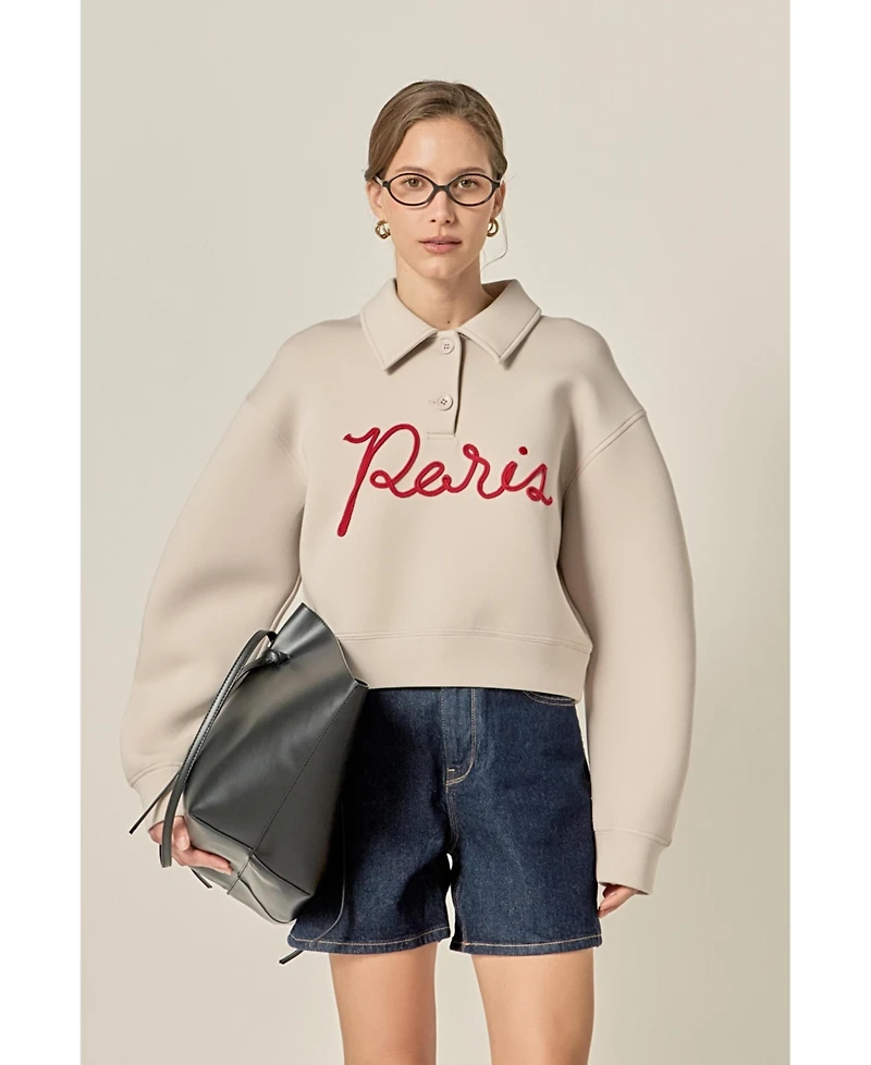 English Factory Women's Lettering Polo Scuba Top