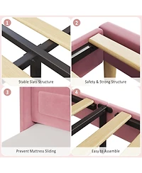 gaomon Princess Twin Upholstered Velvet Bed Frame, Wingback, Led Bookcase Headboard, 2 Pack, No Box Spring Needed