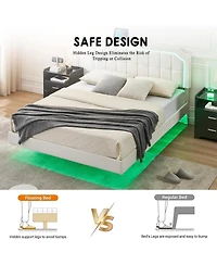gaomon Queen Floating Platform Bed Frame, Rgb Led Adjustable Headboard, Metal, No Box Spring, Quick Assembly