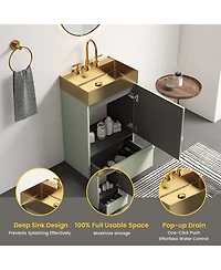 Thirtypeachy 20" Modern Fluted Vanity With Gold Metal Vessel Sink, 1 Drawer 1 Door Soft-Close, Anti-Tip Kd