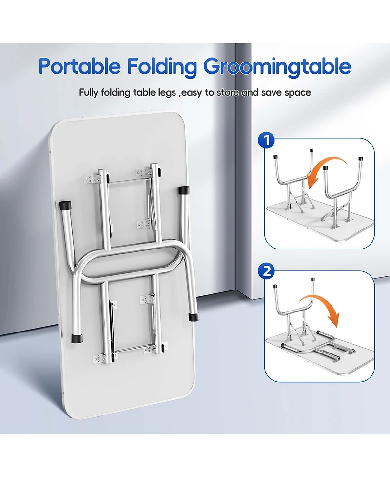 Aostirmotor 46" Blue Large Heavy Duty Pet Grooming Table for Dogs and Cats with Adjustable Arm