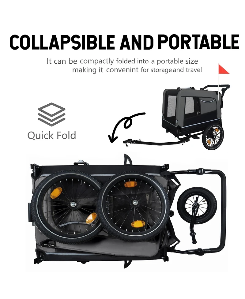 Aostirmotor Extra Large 2-in-1 Bike Trailer and Push Cart for Pets with Detachable Hitch