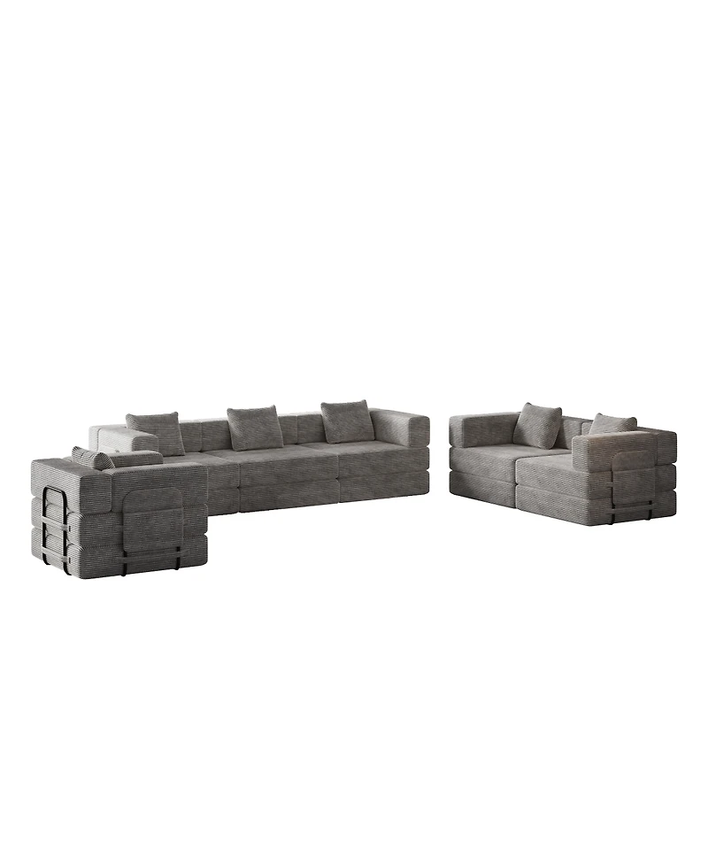 Streamdale Furniture 6-seater folding sofa bed with corduroy fabric, storage pockets & cushions
