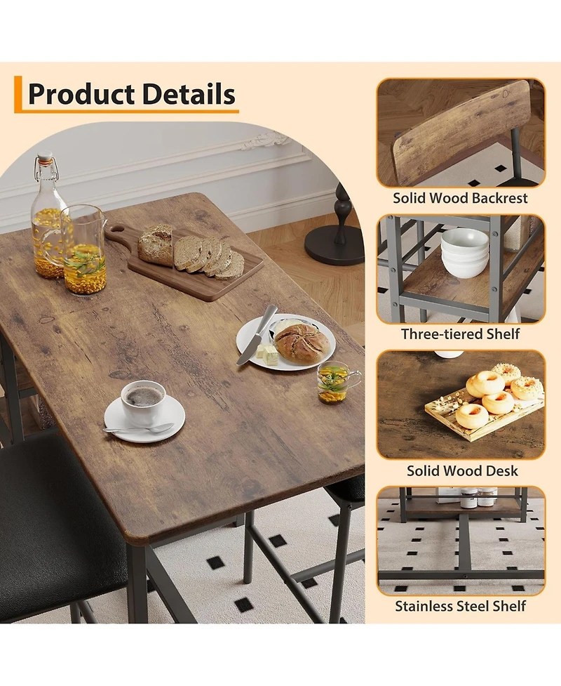 gaomon 3-Piece Dining Table Set for 2, Counter Height Kitchen Table and Upholstered Bar Stools, Bar Set for Apartment