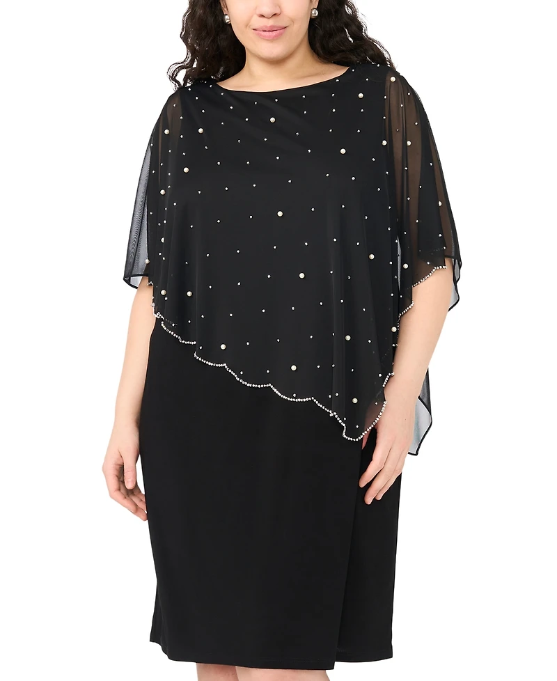 Msk Plus Asymmetrical Cape Overlay Dress