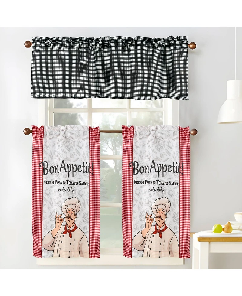 Rt Designers Collection Polyester Cucina Pasta Chef Slub 3 Piece Kitchen Curtains Valance and Tiers Set 52" x 18" Muticolor