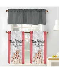 Rt Designers Collection Polyester Cucina Pasta Chef Slub 3 Piece Kitchen Curtains Valance and Tiers Set 52" x 18" Muticolor