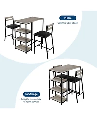 gaomon 3-Piece Kitchen Table Set with Storage & 2 Upholstered Chairs, Industrial Iron & Wood, Space Saving for Apartments