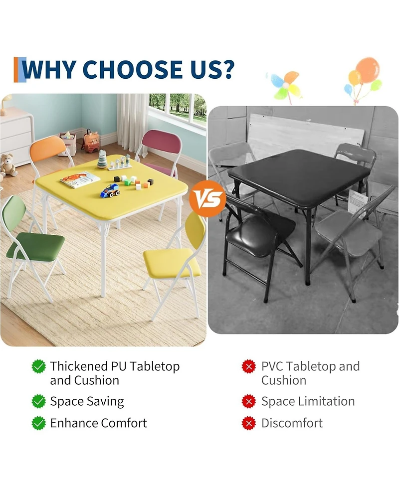 gaomon Folding Square Table and 4 Chairs Set, Lightweight Indoor Outdoor Dining Set, Collapsible Compact Table, Portable Chairs
