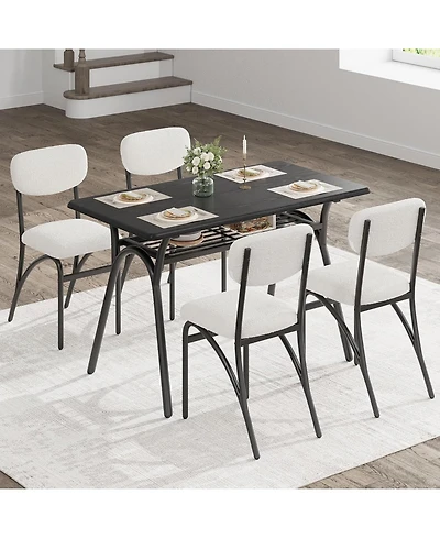 gaomon 5-Piece Dining Table Set for 4, Rectangular Table with Storage Rack, Boucle Dining Chairs