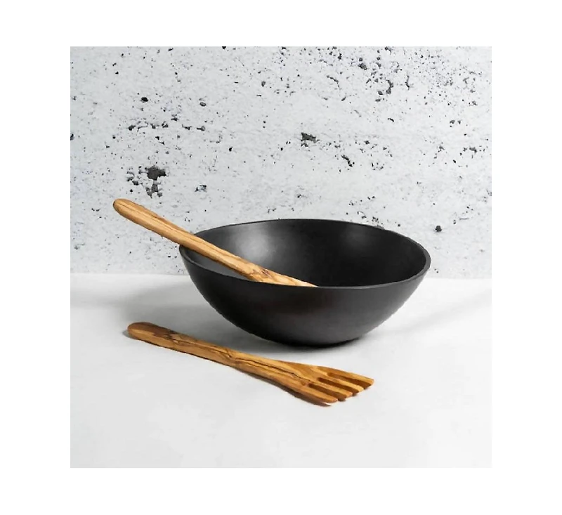 Gharyan Stoneware, Olive Wood Serving Spatula Forks - Pair