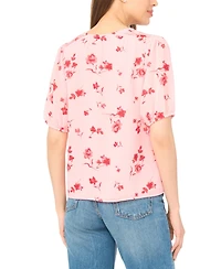 CeCe Women's Floral V-Neck Pintuck Blouse