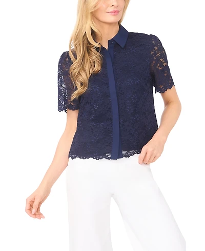 CeCe Women's Lace Short-Sleeve Shirt