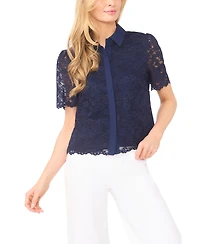 CeCe Women's Lace Short-Sleeve Shirt