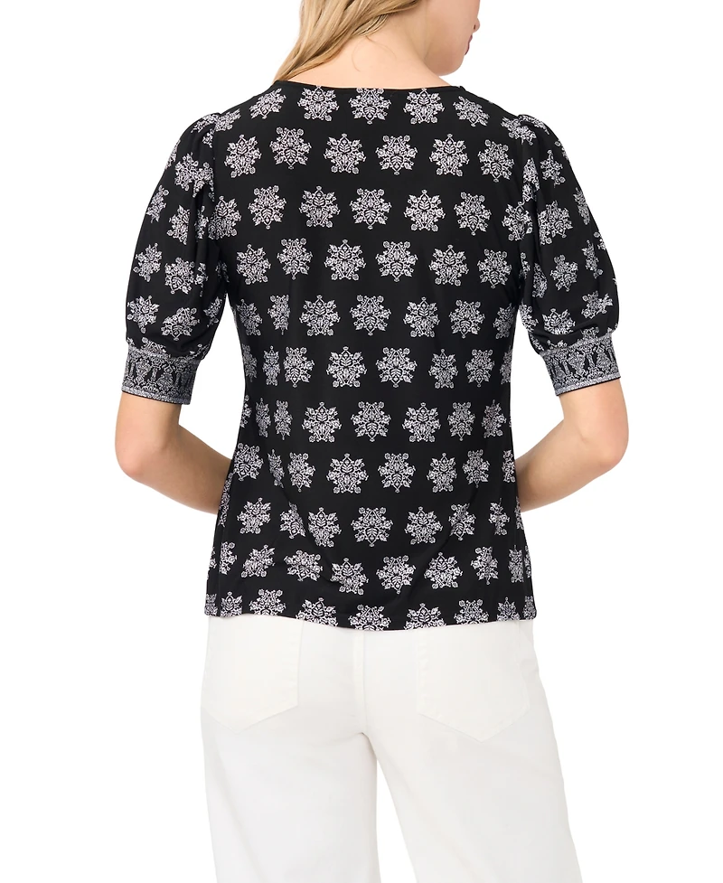 CeCe Women's Crewneck Short-Sleeve Printed Blouse