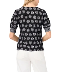 CeCe Women's Crewneck Short-Sleeve Printed Blouse