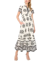 CeCe Women's V-Neck Printed Cotton Maxi Dress