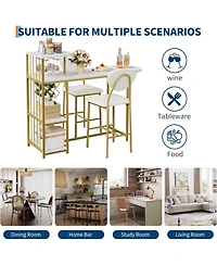 gaomon Expandable 3-Piece Dining Table Set for 2, Bar Table & Chairs with Storage Shelves, Wine Rack