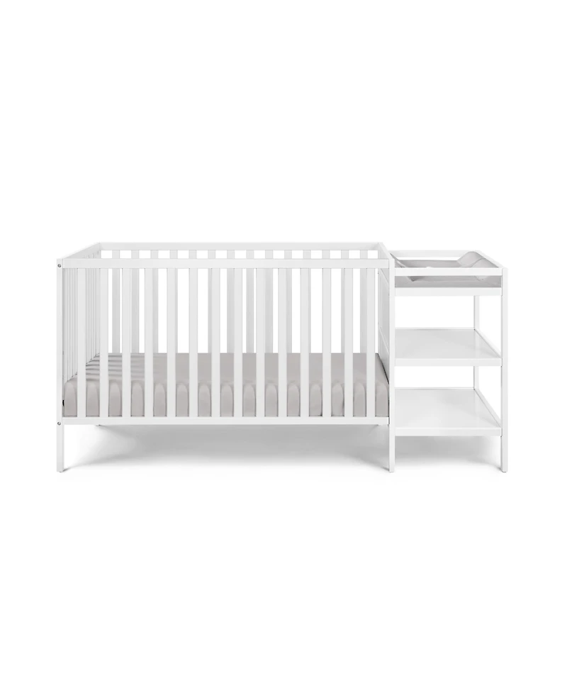 Flynama 3 in 1 convertible crib and changer combo solid wood 3 position mattress support attached changing table storage for baby nursery