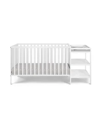 Flynama 3 in 1 convertible crib and changer combo solid wood 3 position mattress support attached changing table storage for baby nursery