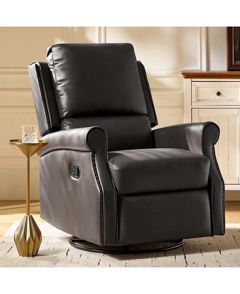 Hulala Home Philip 38" Traditional Faux Leather Swivel Rocker Manual Recliner