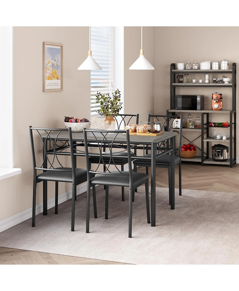 gaomon 5-Piece Wood Dining Table Set for 4, Rectangular Table with 4 Metal Chairs, Compact for Small Kitchens, Apartments