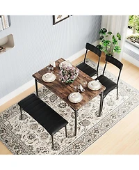 gaomon 5 Piece Dining Set for 4, Rectangular Metal Frame Table with Bench & Upholstered Chairs, Compact Table for Small Spaces