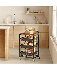 Yigii Kitchen Storage Cart with Pull-Out Baskets, Wheels, and Handle