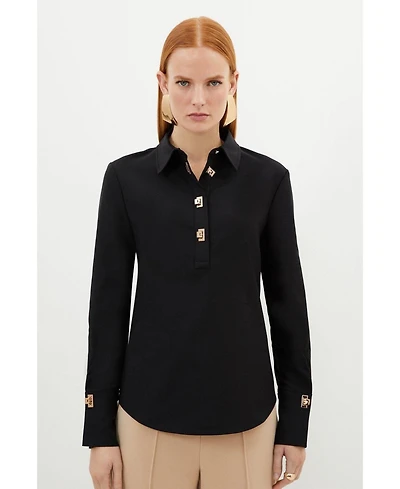 Karen Millen Women's Techno Cotton Gold Clasp Shirt