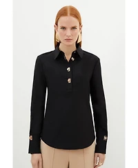 Karen Millen Women's Techno Cotton Gold Clasp Shirt