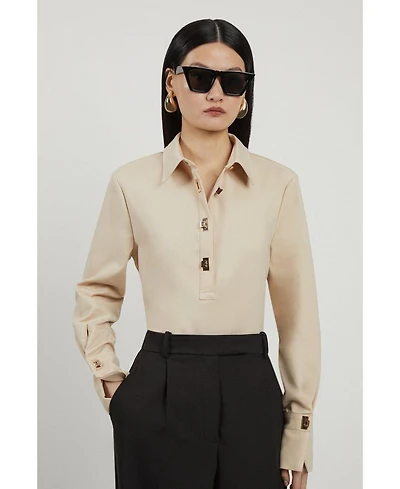 Karen Millen Women's Techno Cotton Gold Clasp Shirt