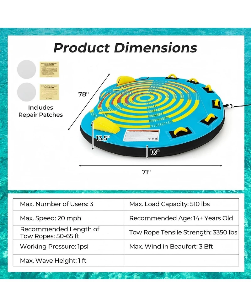 Hongge 3 Person Inflatable Boat Tube Towable Platform with Double Valves