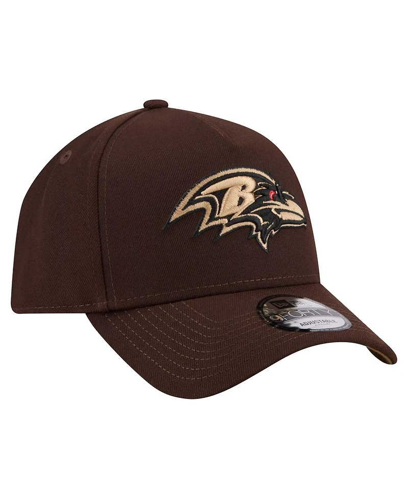 New Era Men's Dark Brown Baltimore Ravens Burnt Wood A-Frame 9FORTY Adjustable Hat