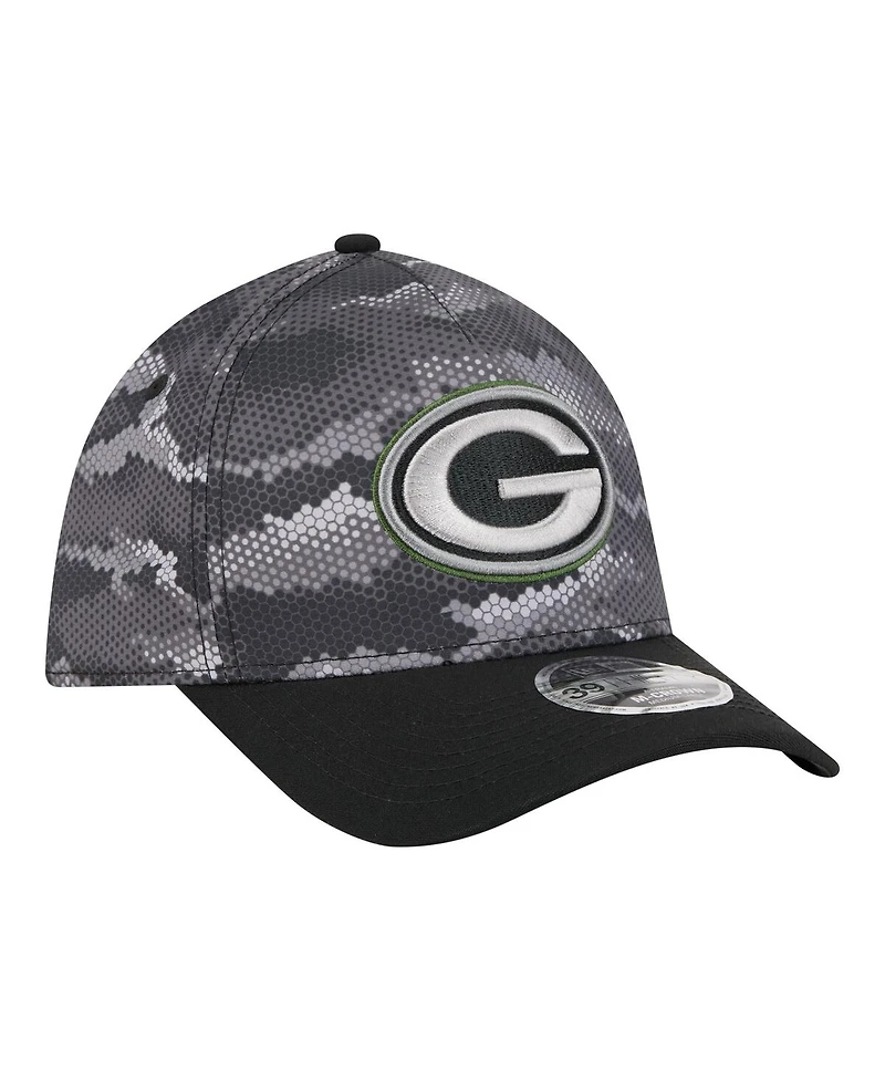 New Era Men's Black Green Bay Packers Camo A-Frame 39THIRTY Flex Hat