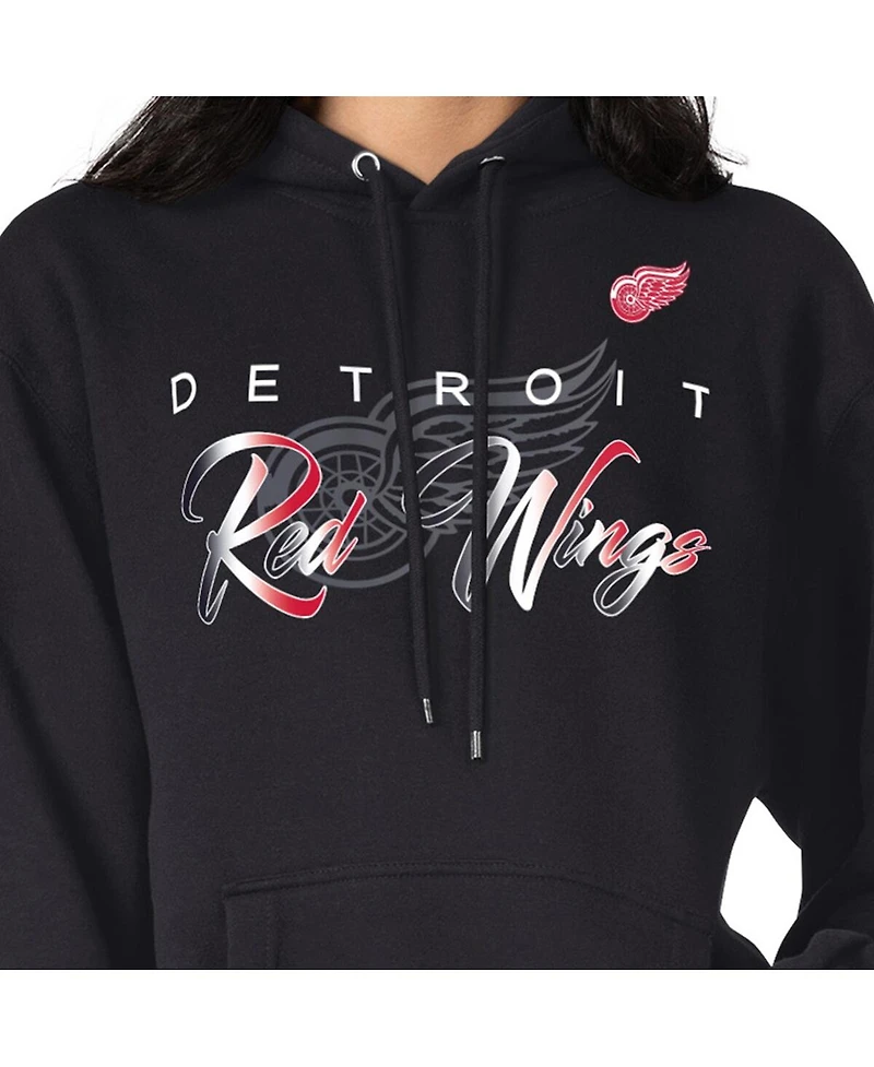 G-iii 4Her by Carl Banks Men's Black Detroit Red Wings Shadow Logo Fleece Pullover Hoodie