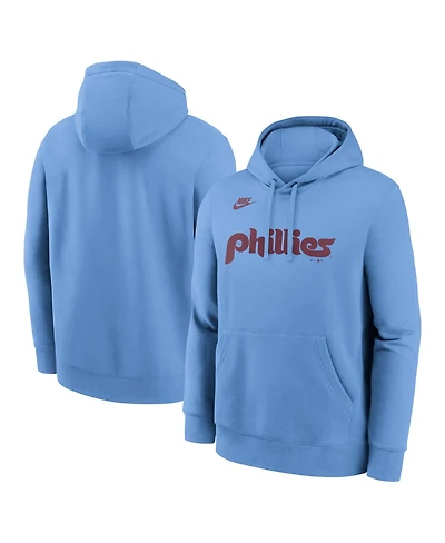 Nike Men's Light Blue Philadelphia Phillies Cooperstown Collection Wordmark Club Hoodie