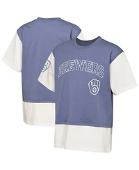 Outerstuff Big Boys and Girls Navy/Cream Milwaukee Brewers Ultimate Pastels Premium Double Run T-Shirt