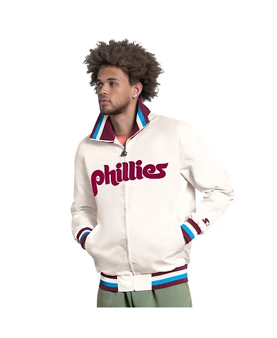 Starter Men's White Philadelphia Phillies The Captain Cooperstown Logo Full-Zip Varsity Jacket