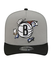 New Era Men's Gray Brooklyn Nets Injection Cartoon Logo A-Frame 9FIFTY Adjustable Hat