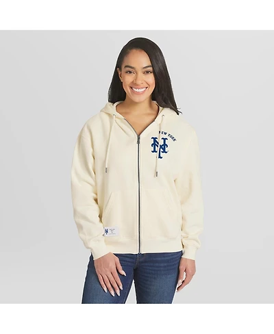 Wear by Erin Andrews Women's Cream New York Mets Full-Zip Hoodie