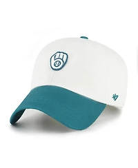'47 Brand Men's White/Teal Milwaukee Brewers Contemporary Tonal Clean Up Adjustable Hat