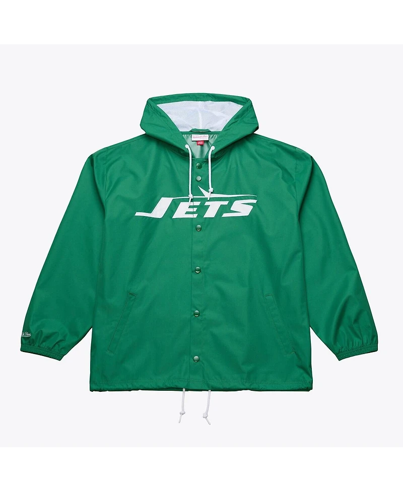 Mitchell & Ness Men's Green New York Jets Coaches Full-Snap Hooded Windbreaker Jacket