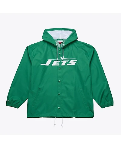 Mitchell & Ness Men's Green New York Jets Coaches Full-Snap Hooded Windbreaker Jacket
