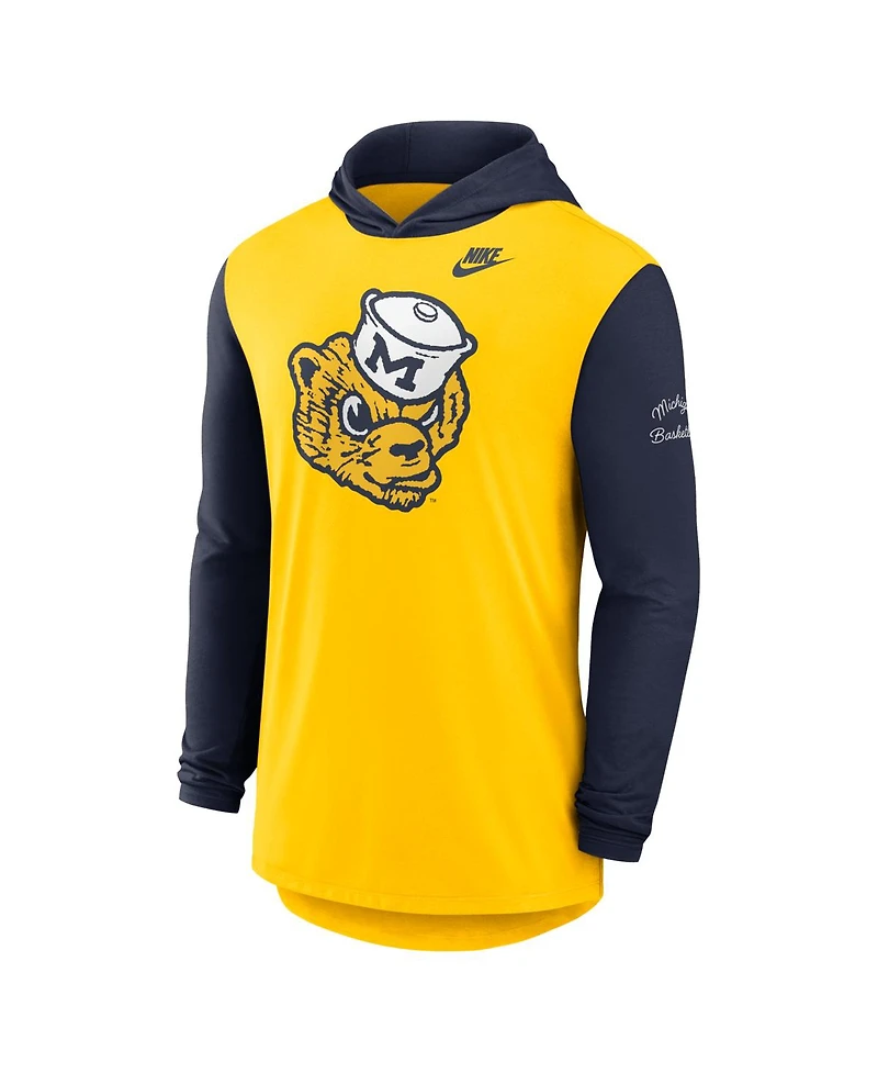 Nike Men's Maize/Navy Michigan Wolverines Campus Legacy Tri-Blend Long Sleeve Hooded T-Shirt