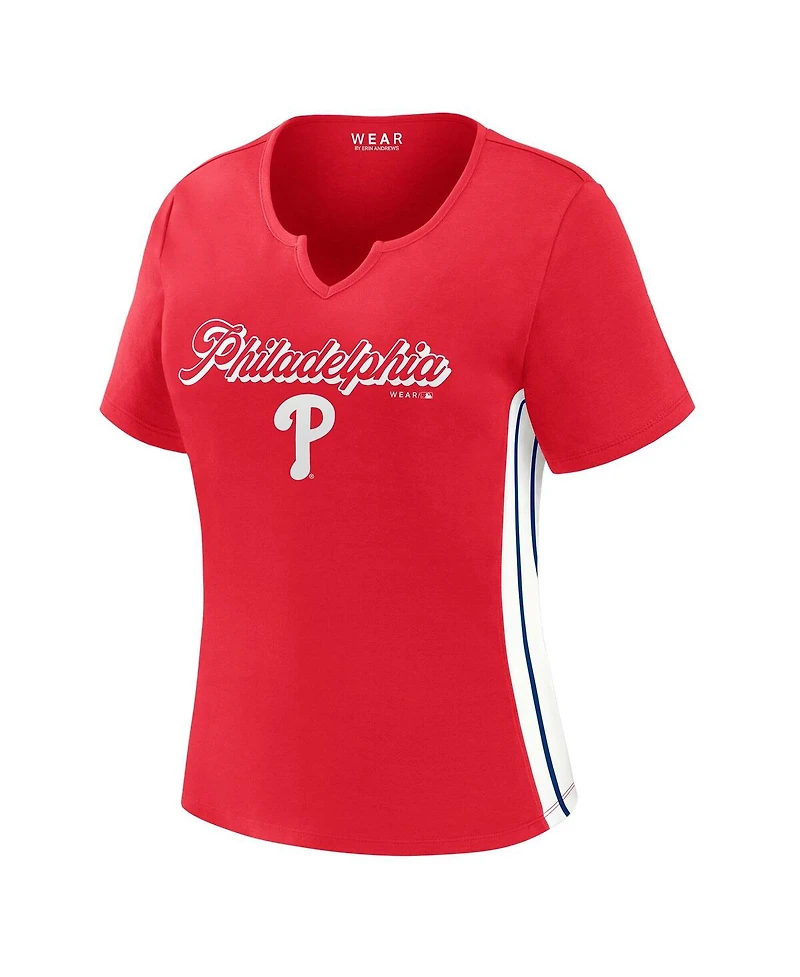 Wear by Erin Andrews Women's Red Philadelphia Phillies Notch Neck Cropped T-Shirt