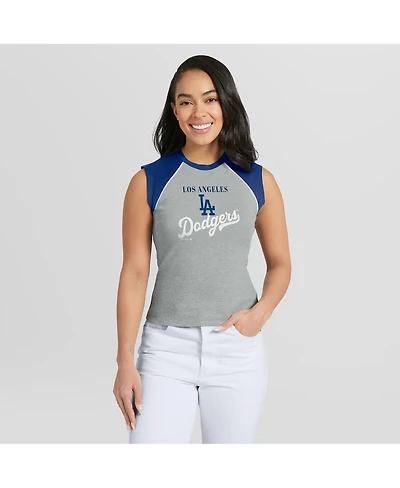 Wear by Erin Andrews Women's Heather Gray Los Angeles Dodgers Cropped Raglan Tank Top