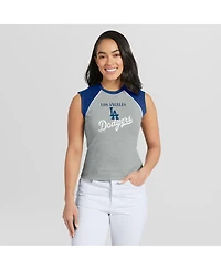 Wear by Erin Andrews Women's Heather Gray Los Angeles Dodgers Cropped Raglan Tank Top